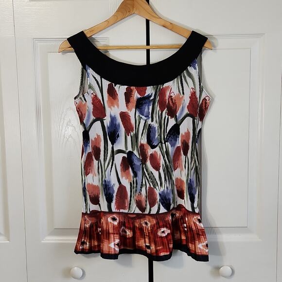 Sere Nade Womens Floral Sleeveless Blouse Size XL Accordian Peplum Artsy Light - Picture 2 of 10